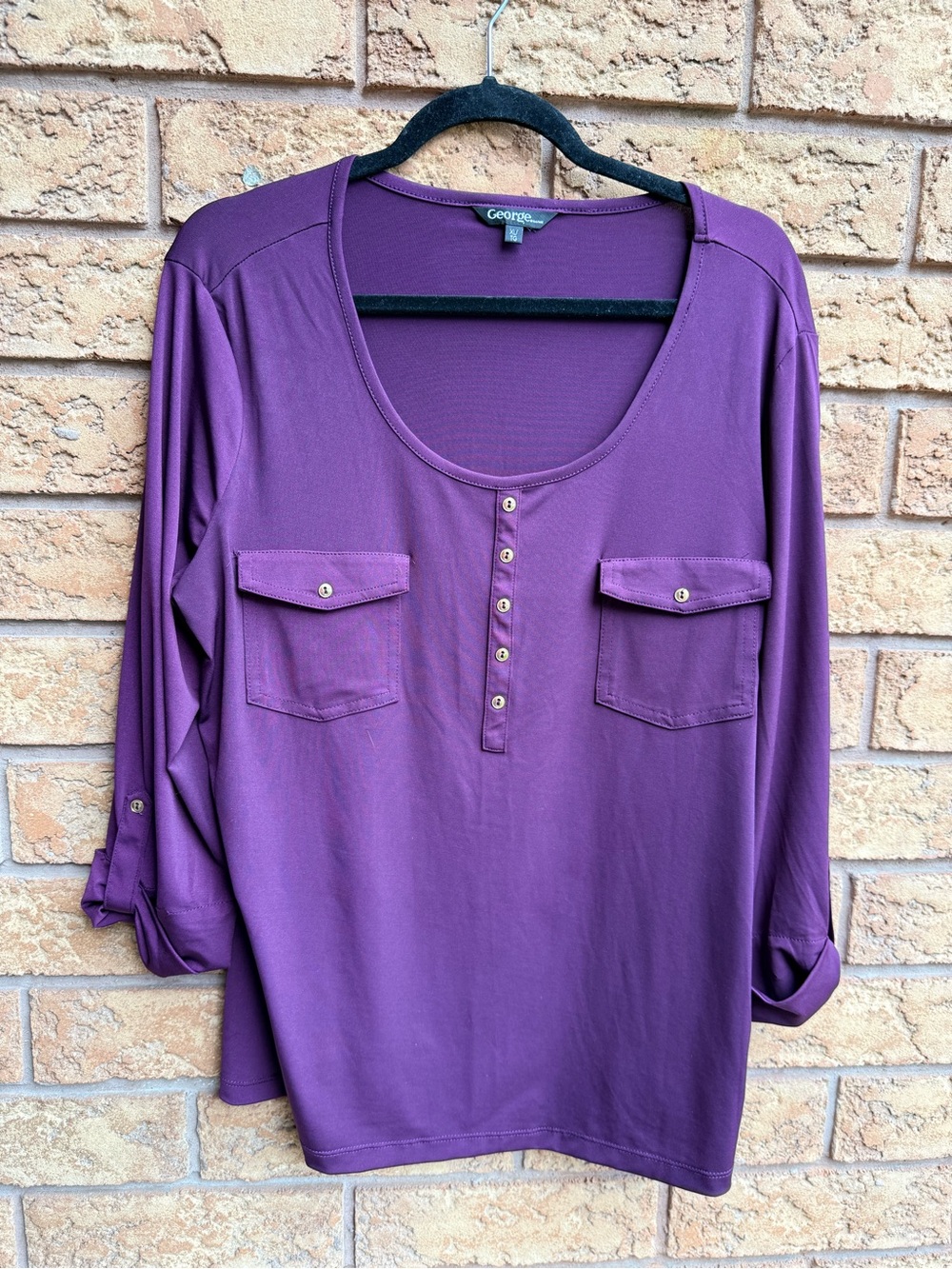 4/$25 • George Purple Double Pocket Roll-Tab Sleeve Blouse